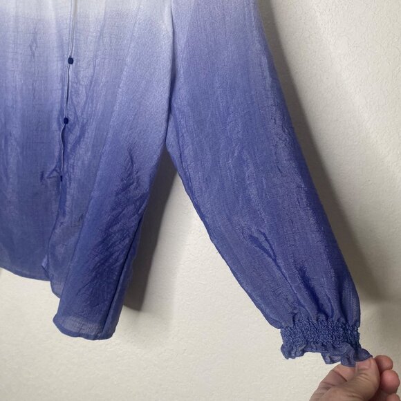 Zac & Rachel Button Down Tunic Top Womens Petite L Blue Ombre Blouse Long Sleeve - Picture 5 of 10